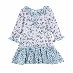 NWT Pippa & Julie Long Sleeve Blue Ruffle Floral Drop Waist Dress 18m